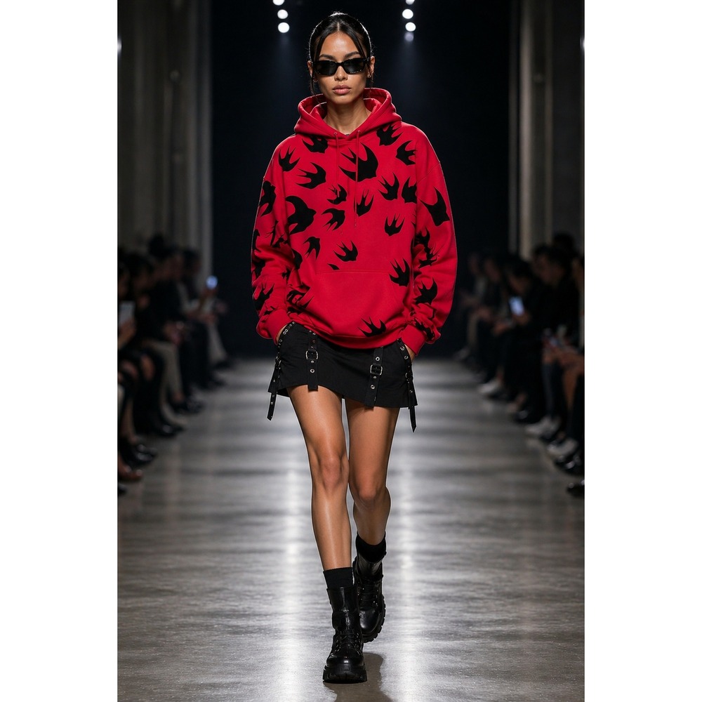Alexander McQueen Red Swallow‎ Bird Print Oversized Hoodie Sweatshirt Unisex